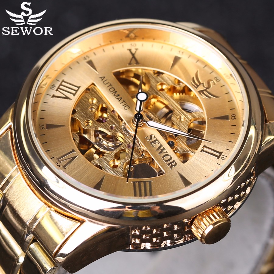 Men Watch Automatic self-wind Watch Full Stainless Steel Gold Watch Fashion Clock Men's Dress