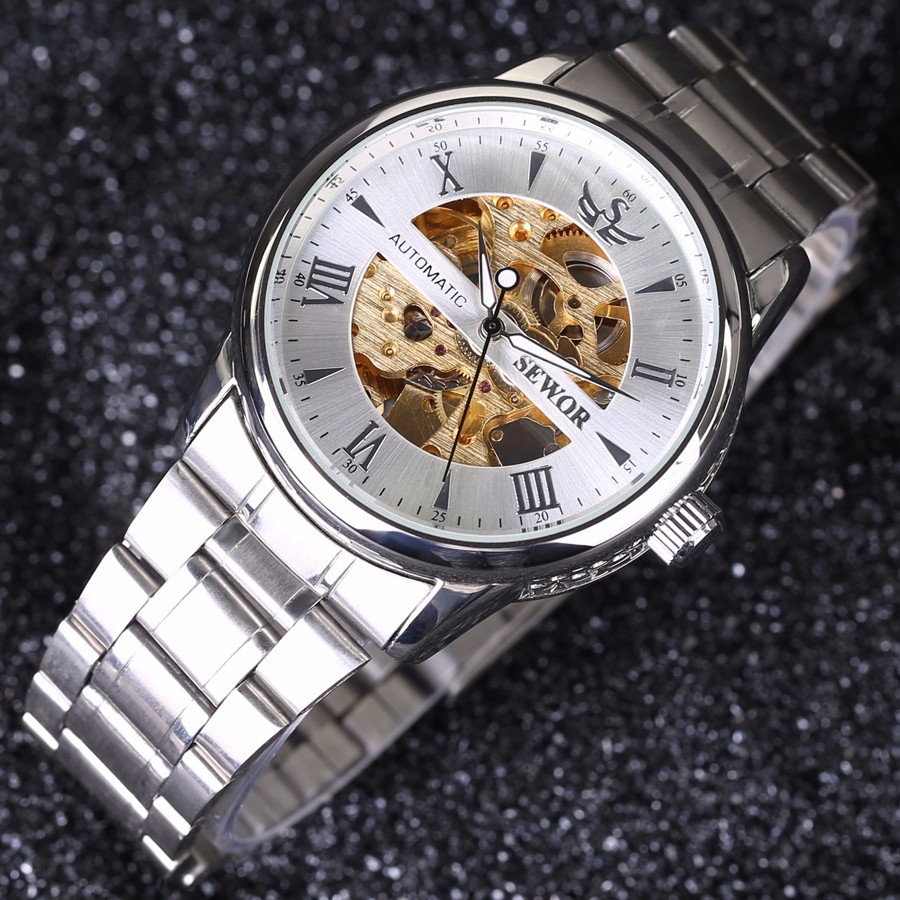 Men Watch Automatic self-wind Watch Full Stainless Steel Gold Watch Fashion Clock Men's Dress