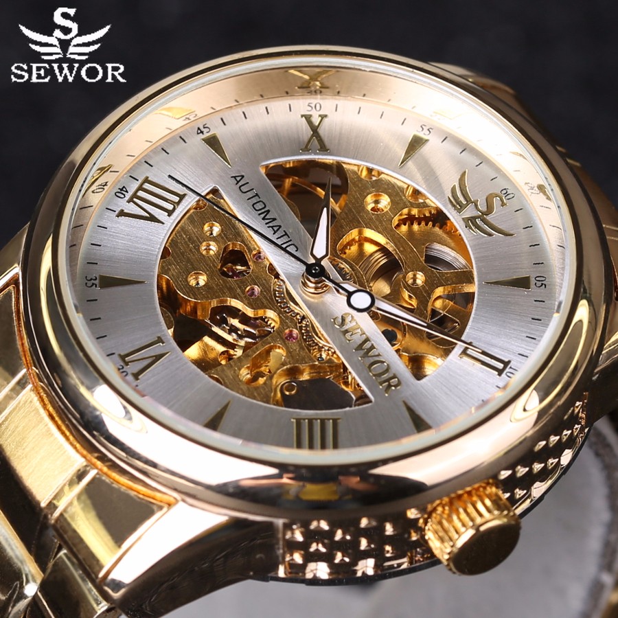 Men Watch Automatic self-wind Watch Full Stainless Steel Gold Watch Fashion Clock Men's Dress