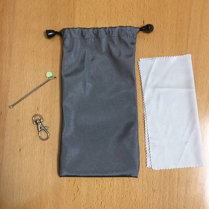 Drawstring harness pocket Stainless Steel Earpick Wipe cloth Clean Glasses Lens Cloth Keychain gift