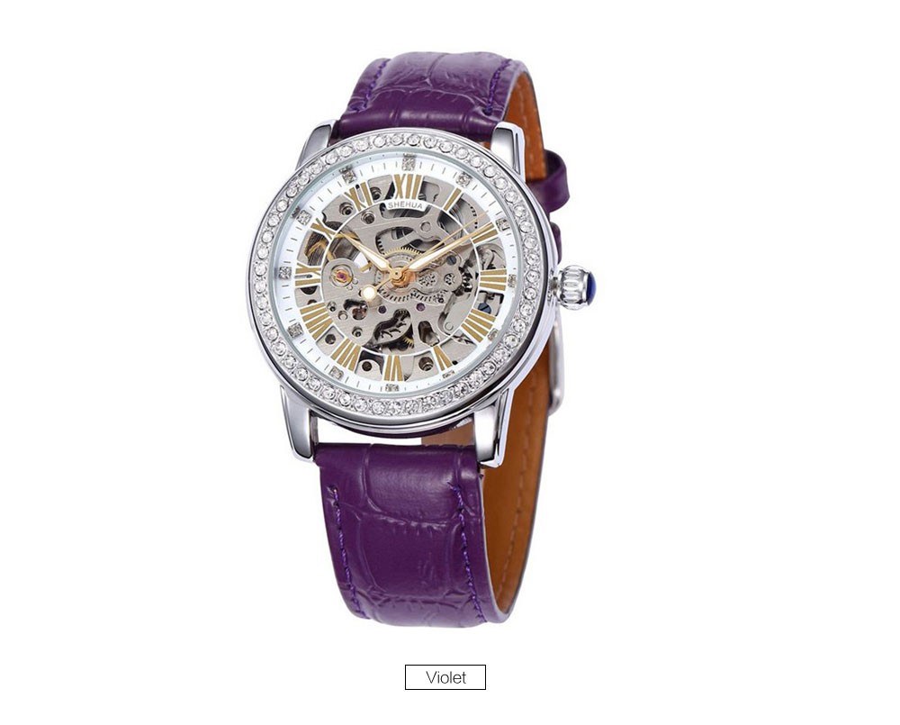 New Women Crystal Mechanical Watches Waterproof Rose Gold Automatic Mechanical Skeleton Watches