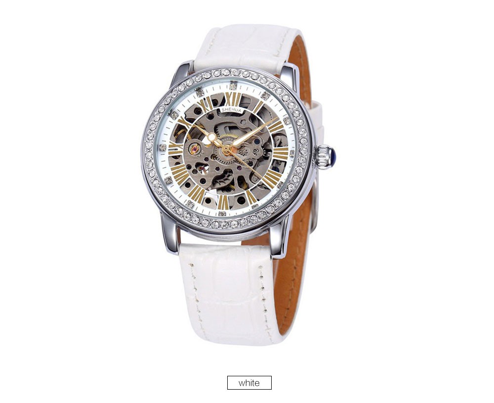 New Women Crystal Mechanical Watches Waterproof Rose Gold Automatic Mechanical Skeleton Watches