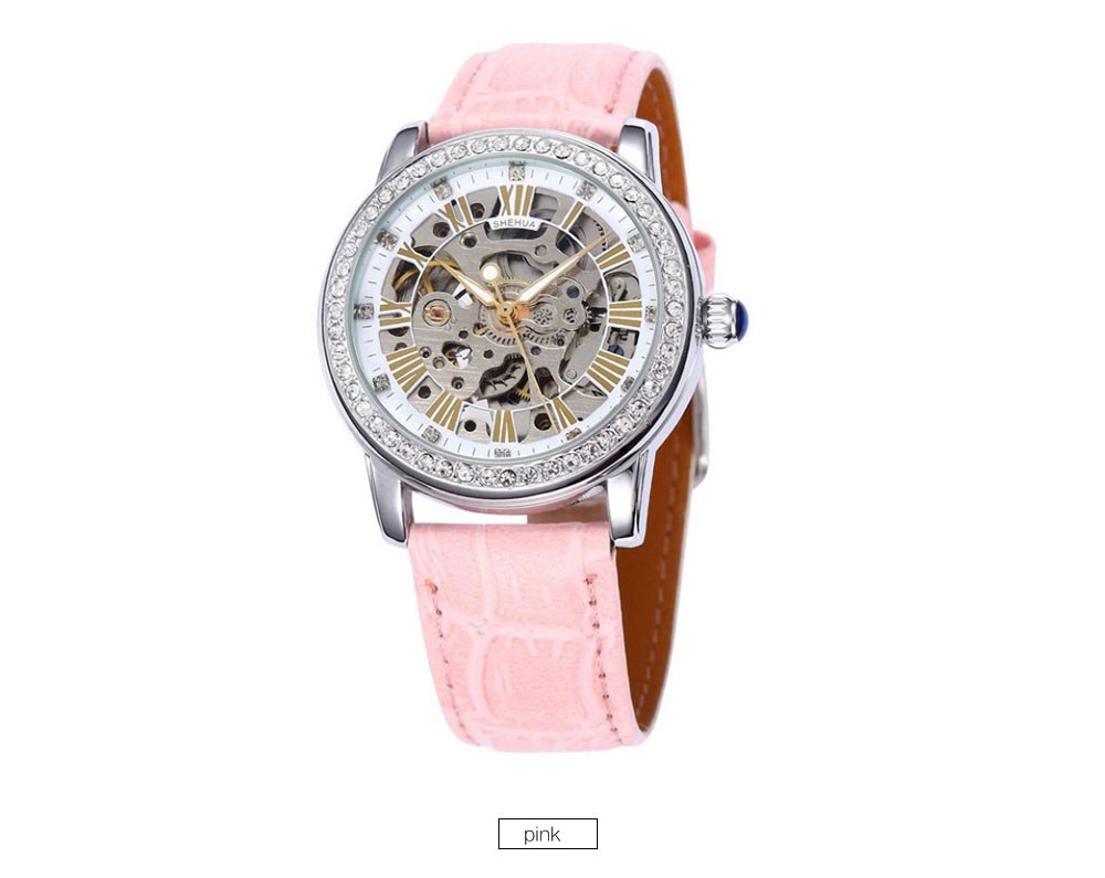 New Women Crystal Mechanical Watches Waterproof Rose Gold Automatic Mechanical Skeleton Watches