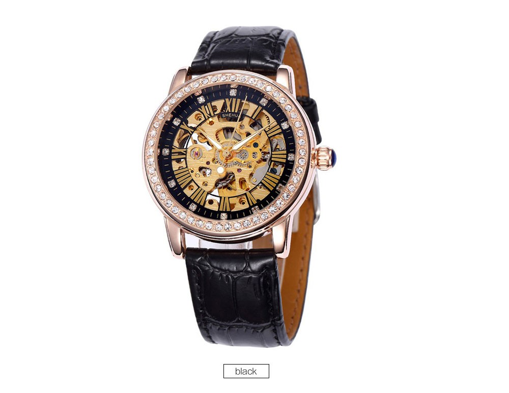 New Women Crystal Mechanical Watches Waterproof Rose Gold Automatic Mechanical Skeleton Watches