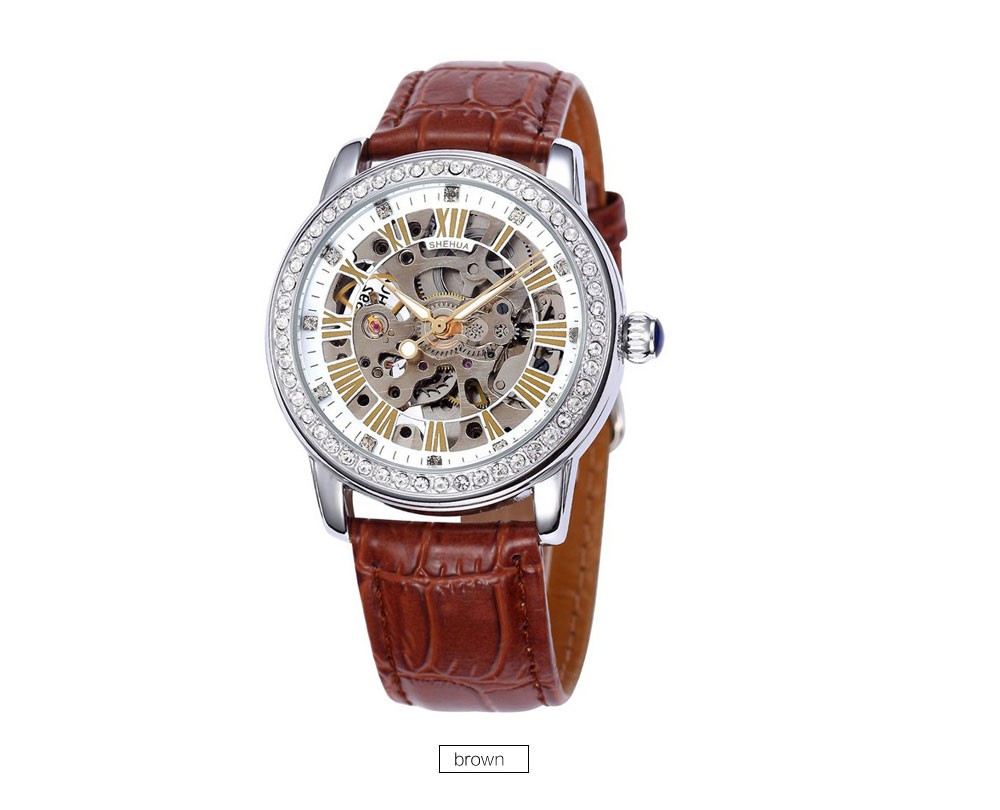 New Women Crystal Mechanical Watches Waterproof Rose Gold Automatic Mechanical Skeleton Watches
