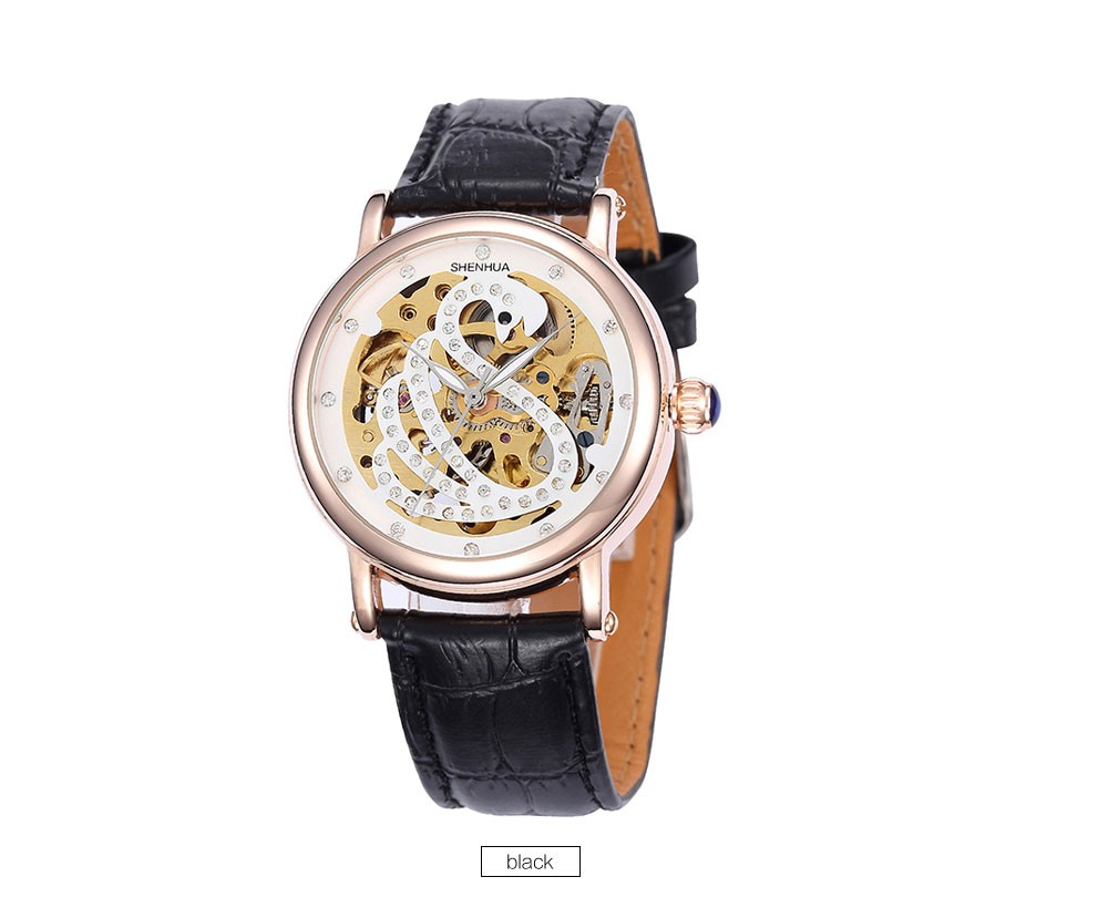 Fashion White Swan Watches Skeleton Automatic Mechanical Watches Women Bling Crystal Wrist Watch