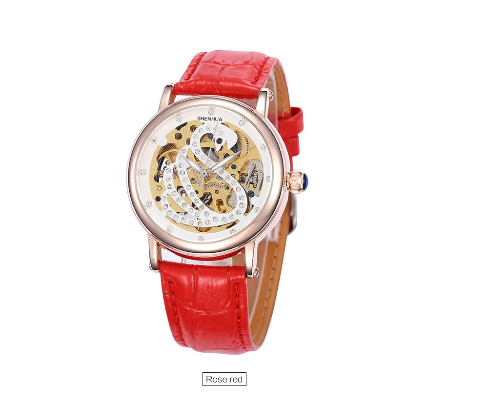 Fashion White Swan Watches Skeleton Automatic Mechanical Watches Women Bling Crystal Wrist Watch
