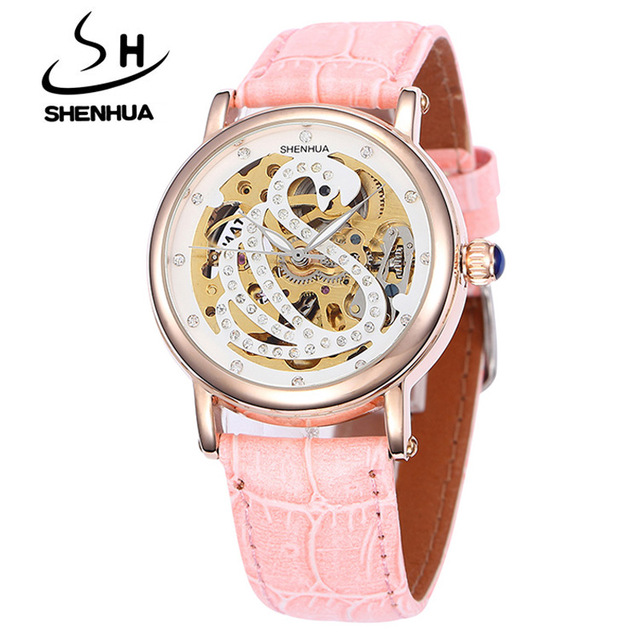 Fashion White Swan Watches Skeleton Automatic Mechanical Watches Women Bling Crystal Wrist Watch