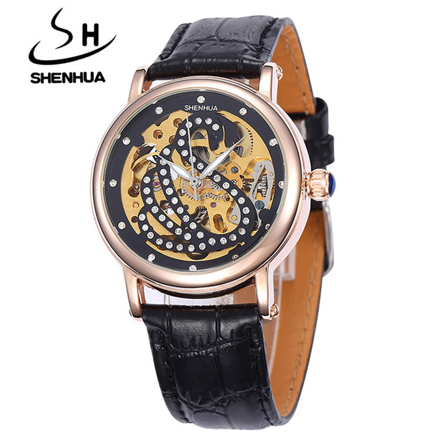 Fashion White Swan Watches Skeleton Automatic Mechanical Watches Women Bling Crystal Wrist Watch