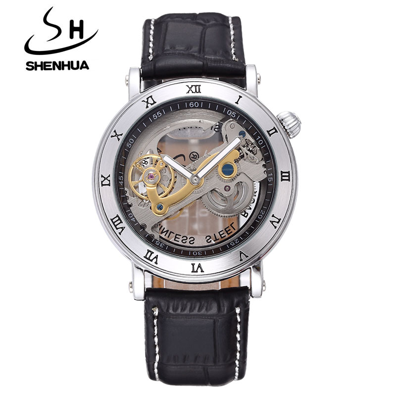 Mechanical Mens SHENHUA Watches Steampunk Transparent Skeleton Automatic Mechanical Watches