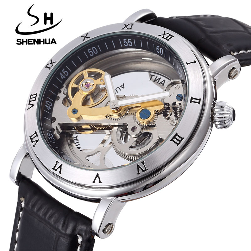 Mechanical Mens SHENHUA Watches Steampunk Transparent Skeleton Automatic Mechanical Watches
