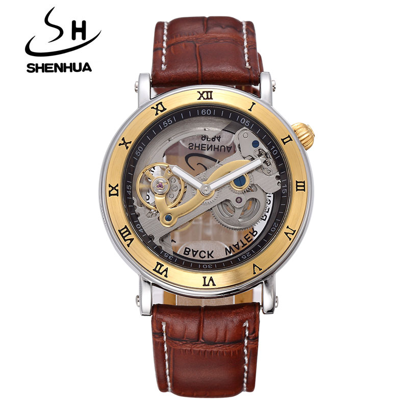 Mechanical Mens SHENHUA Watches Steampunk Transparent Skeleton Automatic Mechanical Watches