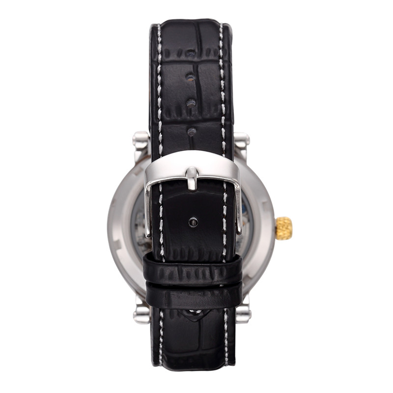 Steampunk Transparent Skeleton Crystal Flywheel Automatic Leather Strap Dress Men Mechanical Watch