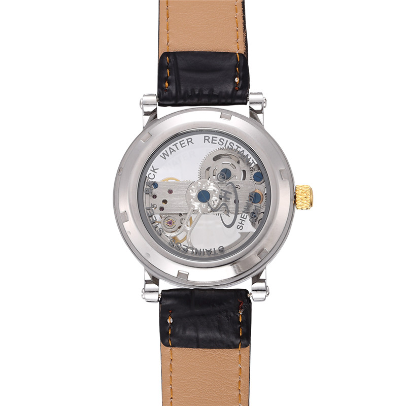 Steampunk Transparent Skeleton Crystal Flywheel Automatic Leather Strap Dress Men Mechanical Watch