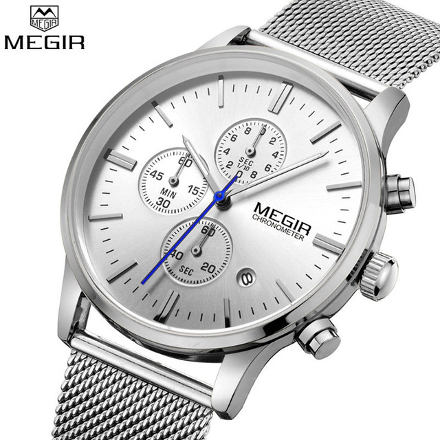 Men's quartz-watch stainless steel mesh band gold watch Slim men watches Multi-function sports clock