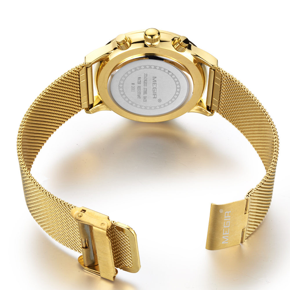 Men's quartz-watch stainless steel mesh band gold watch Slim men watches Multi-function sports clock