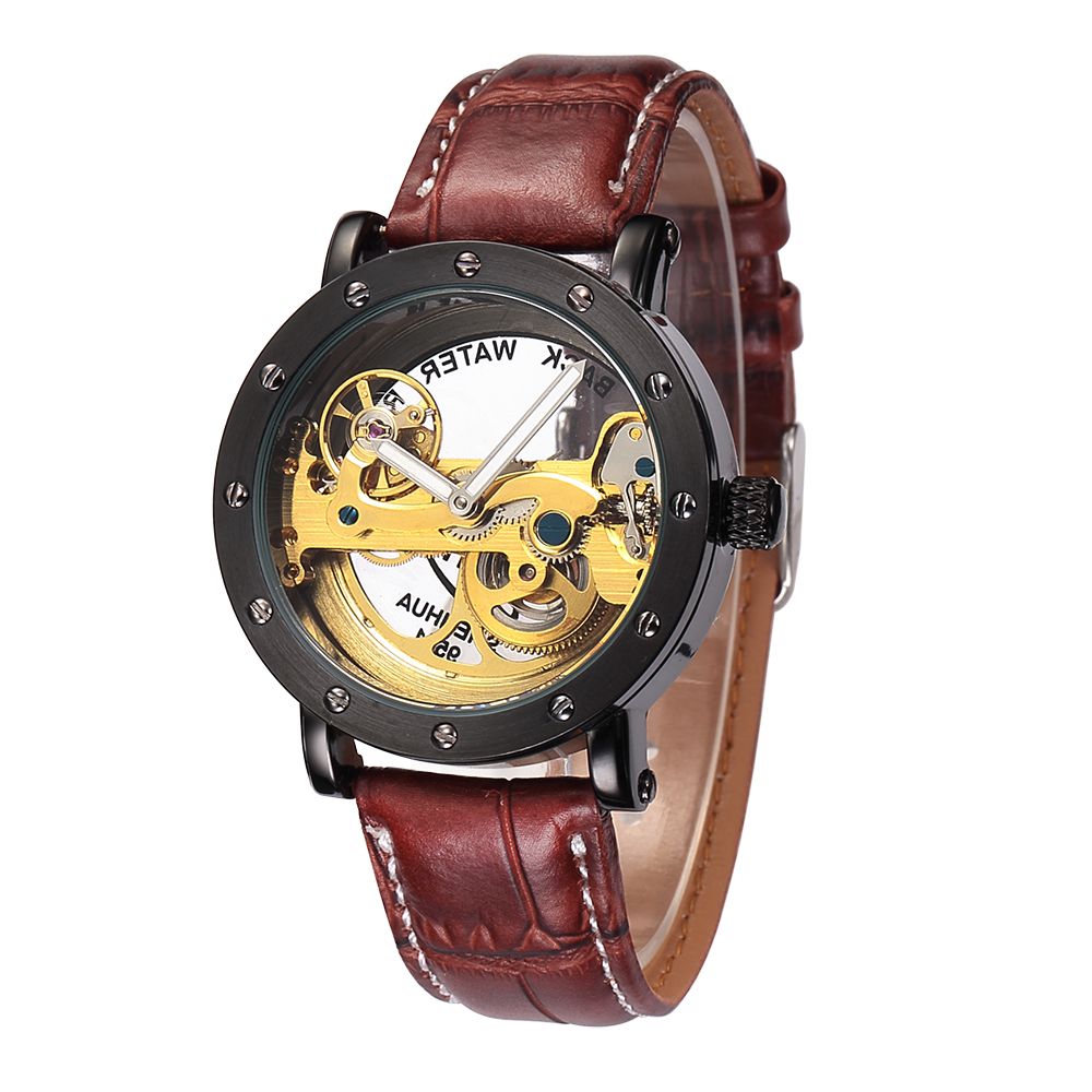 Automatic Mechanical Watches Men Leather Band Transparent Skeleton Watch Relogio Masculino