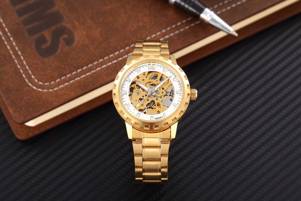 Men Mechanical Gold Skeleton Automatic Self Wind Wrist Watch For Men High Quality Alloy Gear Watch