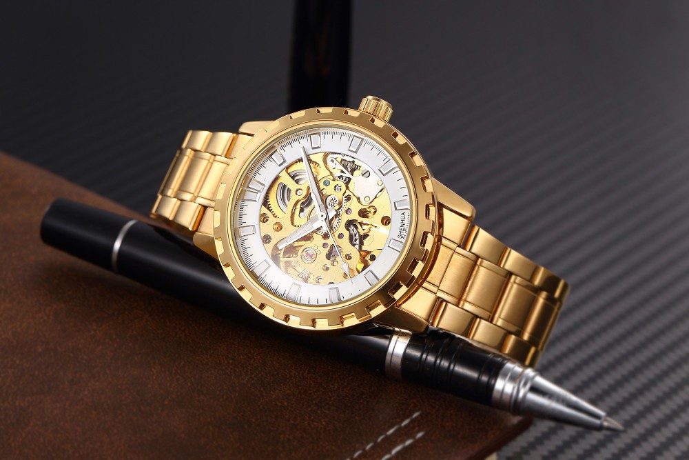 Men Mechanical Gold Skeleton Automatic Self Wind Wrist Watch For Men High Quality Alloy Gear Watch