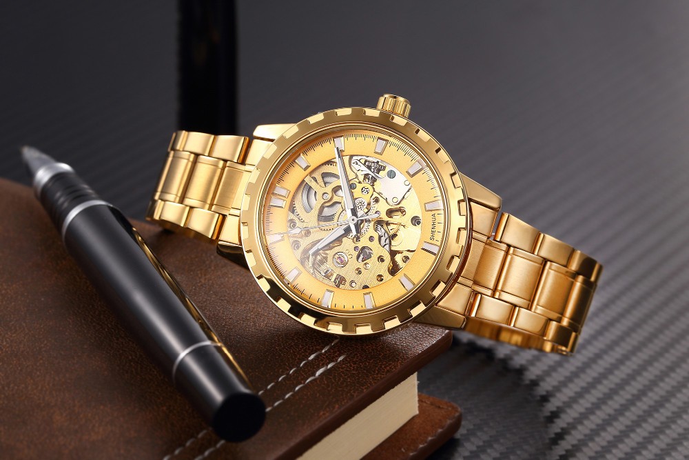 Men Mechanical Gold Skeleton Automatic Self Wind Wrist Watch For Men High Quality Alloy Gear Watch