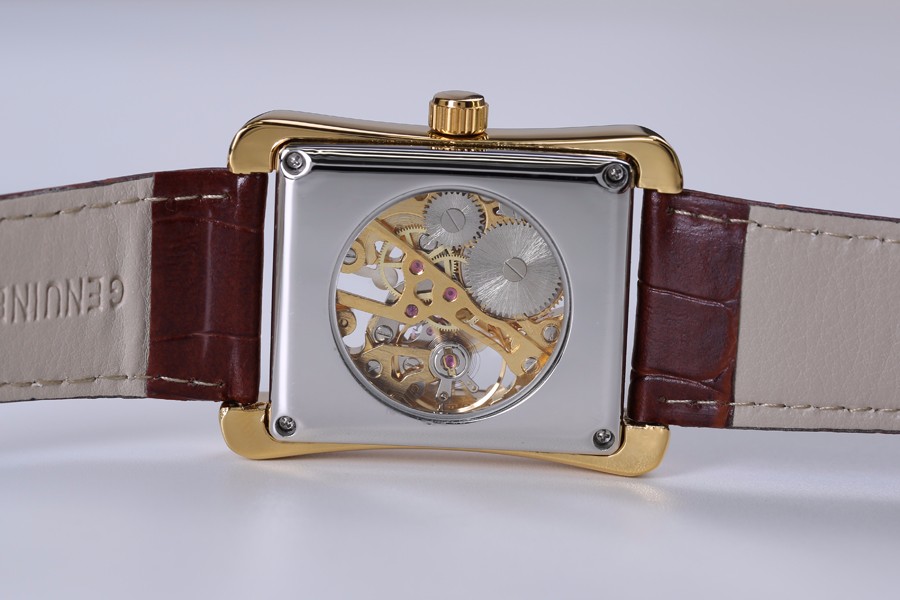 Vintage Series Men's Watch Brown Leather Mechanical Skeleton Watches Top Gold Dial Luxury Wristwatch