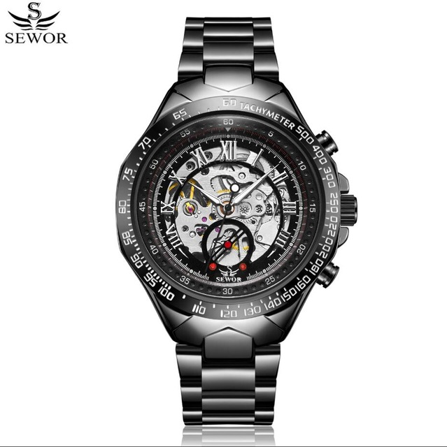 Men Gold Watches Automatic Mechanical Watch Male Skeleton Wristwatch Stainless Steel Band