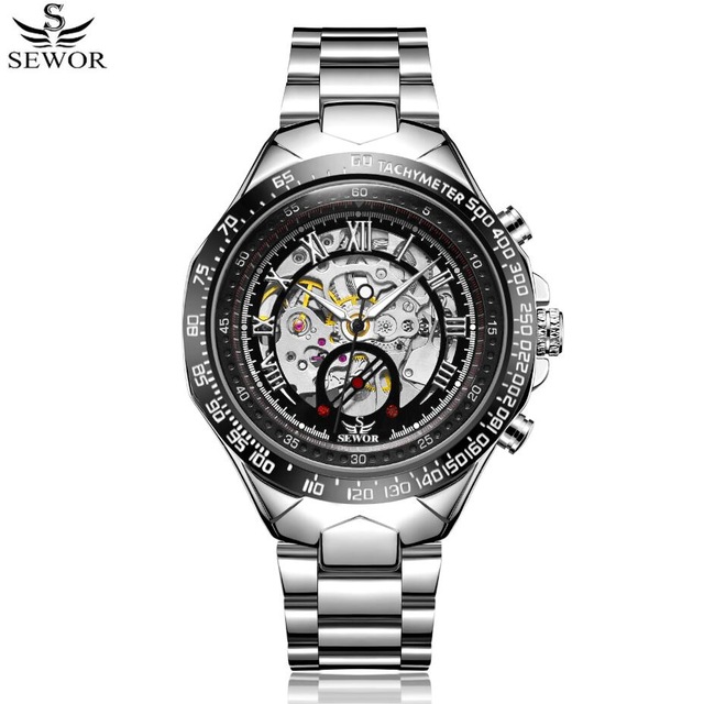 Men Gold Watches Automatic Mechanical Watch Male Skeleton Wristwatch Stainless Steel Band