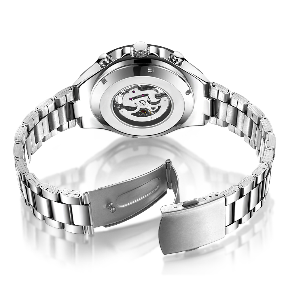 Men Gold Watches Automatic Mechanical Watch Male Skeleton Wristwatch Stainless Steel Band