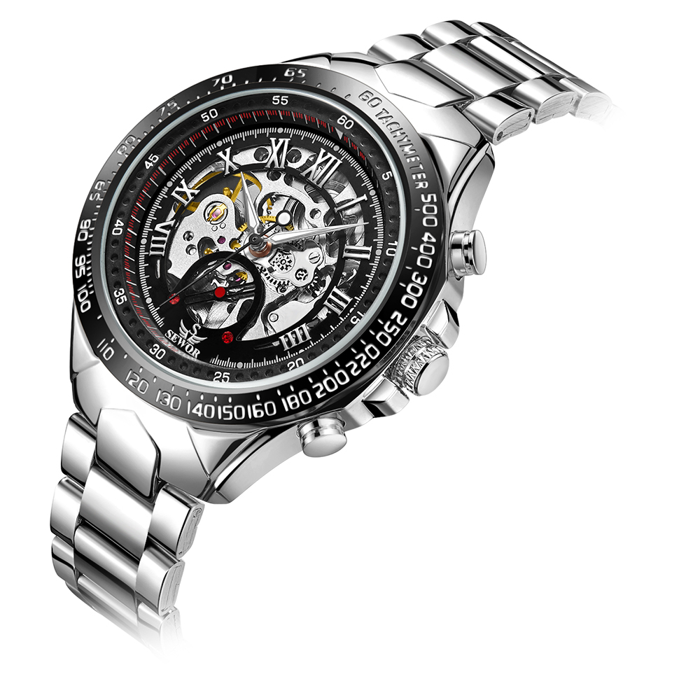 Men Gold Watches Automatic Mechanical Watch Male Skeleton Wristwatch Stainless Steel Band