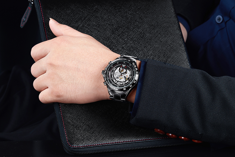 Men Gold Watches Automatic Mechanical Watch Male Skeleton Wristwatch Stainless Steel Band