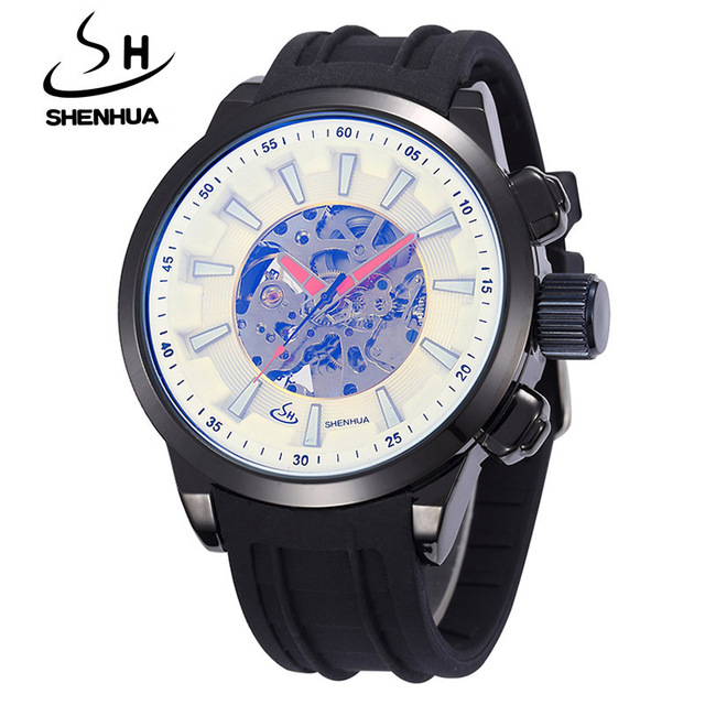 Mechanical Watches Men Male Shockproof Waterproof Big Face Rubber Band Automatic Skeleton Watch