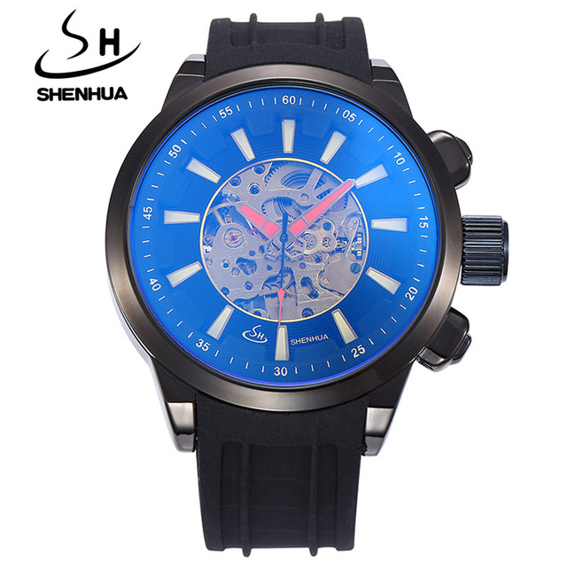 Mechanical Watches Men Male Shockproof Waterproof Big Face Rubber Band Automatic Skeleton Watch