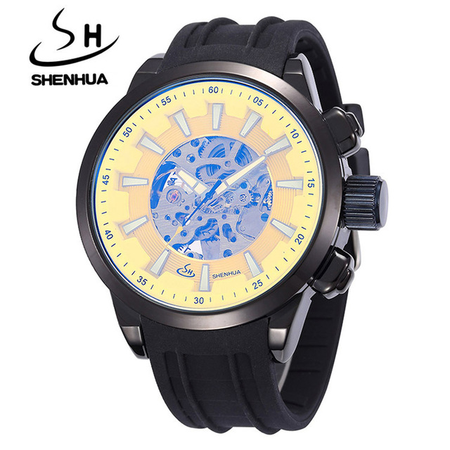 Mechanical Watches Men Male Shockproof Waterproof Big Face Rubber Band Automatic Skeleton Watch