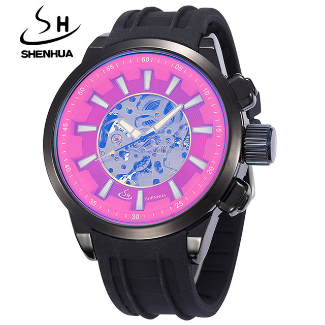 Mechanical Watches Men Male Shockproof Waterproof Big Face Rubber Band Automatic Skeleton Watch
