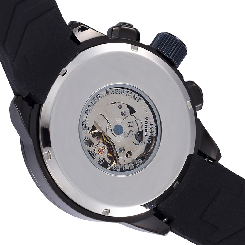 Mechanical Watches Men Male Shockproof Waterproof Big Face Rubber Band Automatic Skeleton Watch