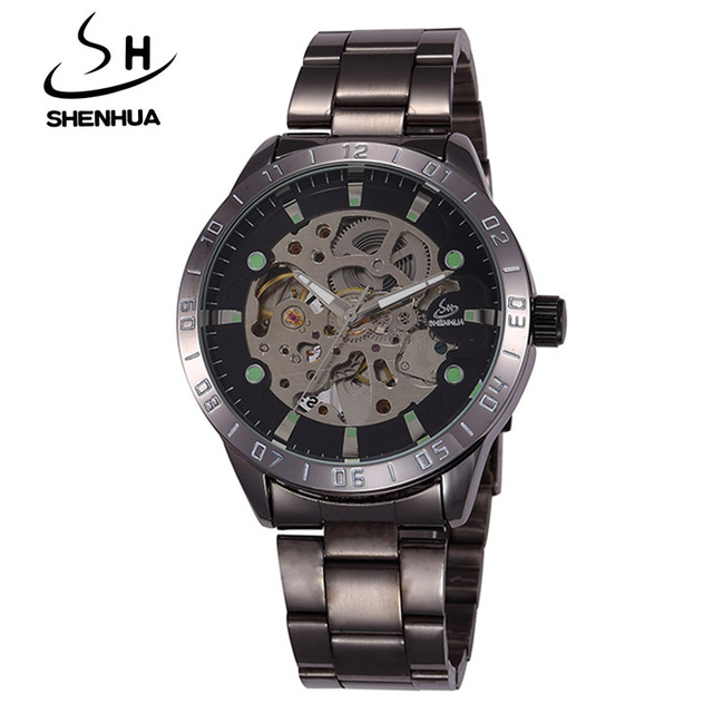 Retro Black Automatic Mechanical Skeleton Watches Men Waterproof Shockproof Sports Men Watches