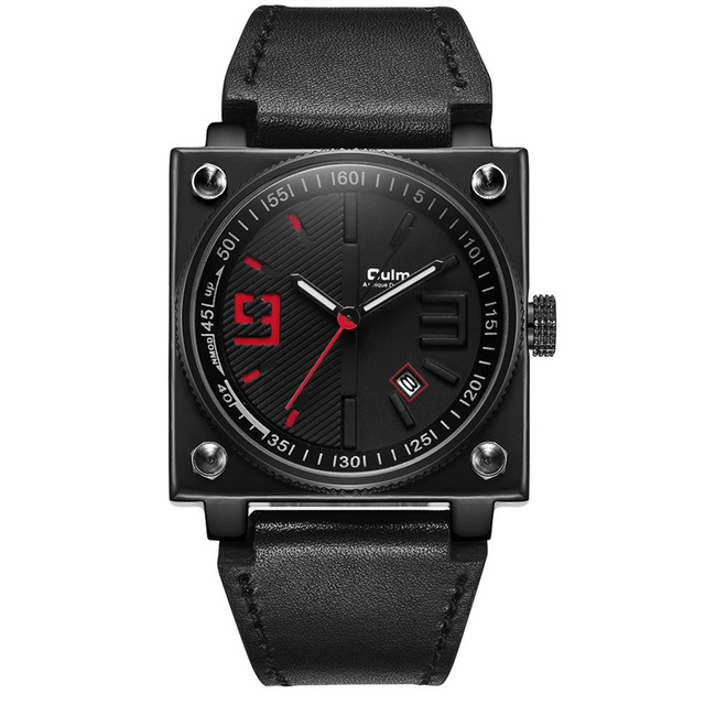 New Fashion Square Watch Auto Date Genuine Leather Strap Sport Quartz Watches Men Clock
