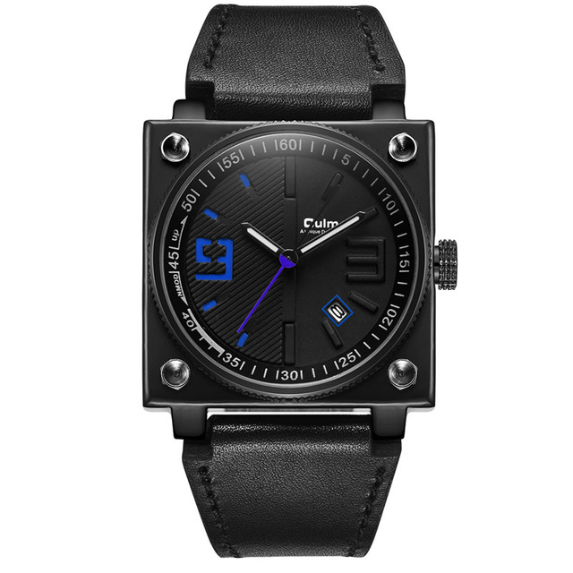 New Fashion Square Watch Auto Date Genuine Leather Strap Sport Quartz Watches Men Clock