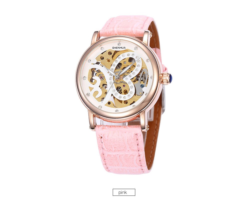Automatic Mechanical Skeleton Watches Women Fashion Women Rhinestone Mechanical Watches Rose Gold