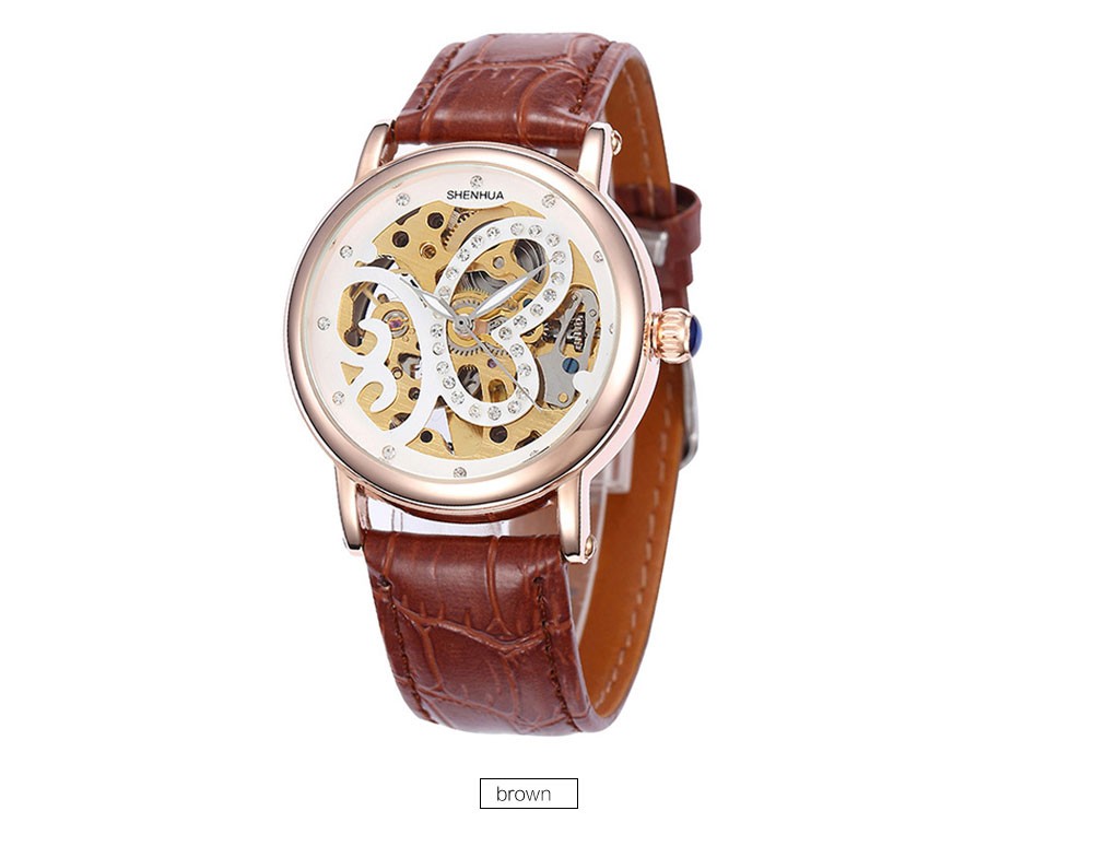 Automatic Mechanical Skeleton Watches Women Fashion Women Rhinestone Mechanical Watches Rose Gold