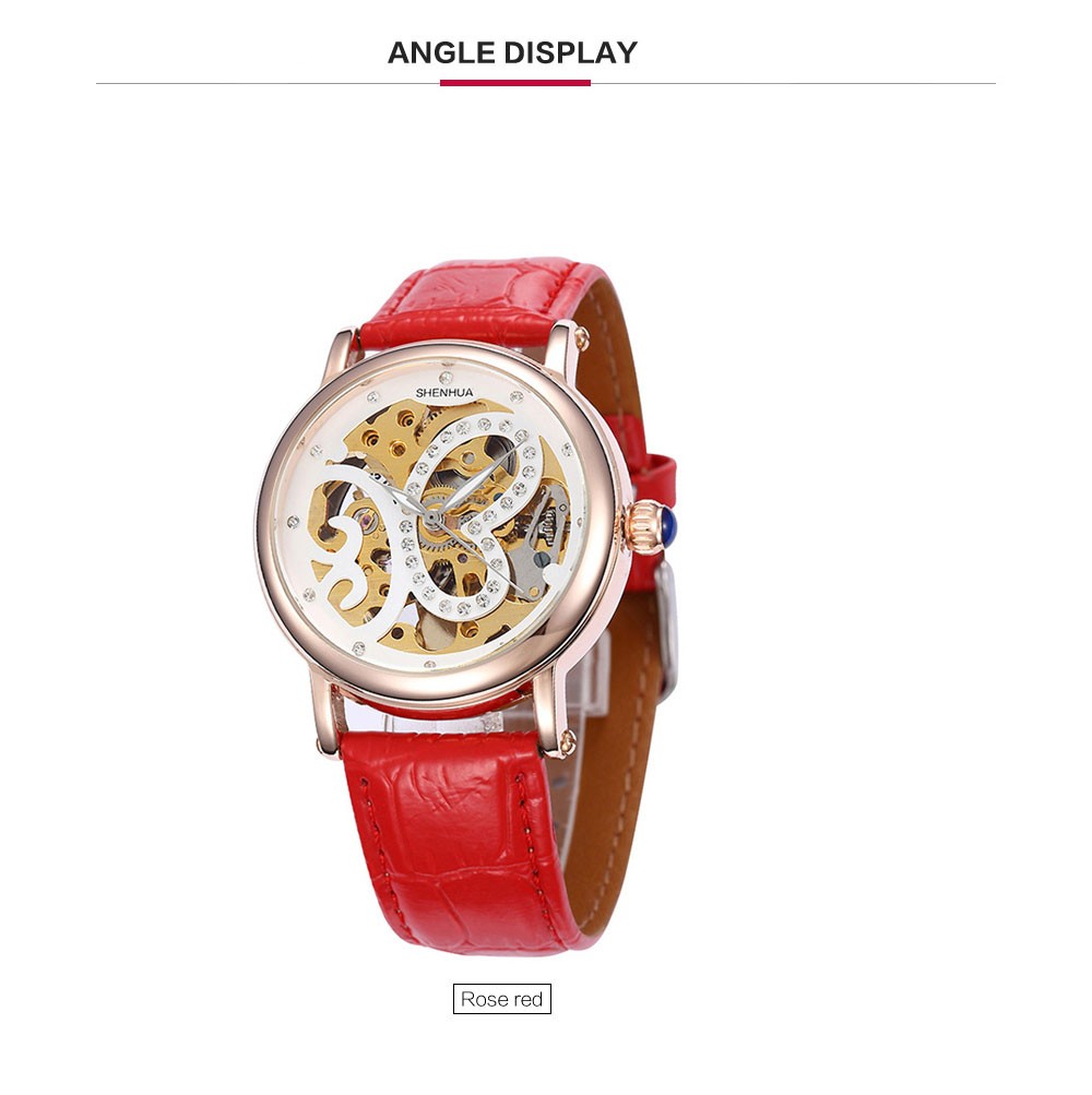 Automatic Mechanical Skeleton Watches Women Fashion Women Rhinestone Mechanical Watches Rose Gold