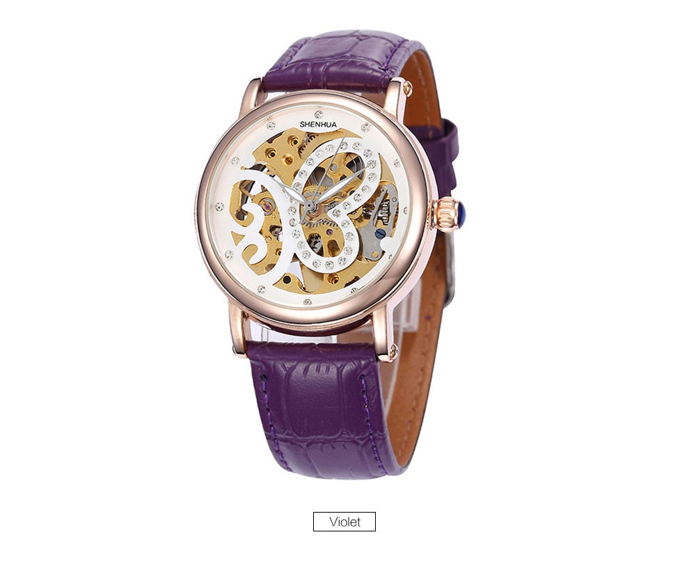 Automatic Mechanical Skeleton Watches Women Fashion Women Rhinestone Mechanical Watches Rose Gold