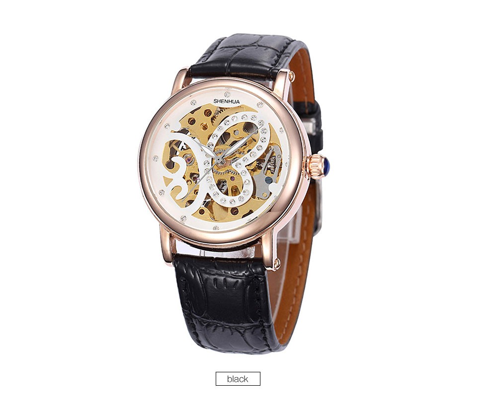 Automatic Mechanical Skeleton Watches Women Fashion Women Rhinestone Mechanical Watches Rose Gold