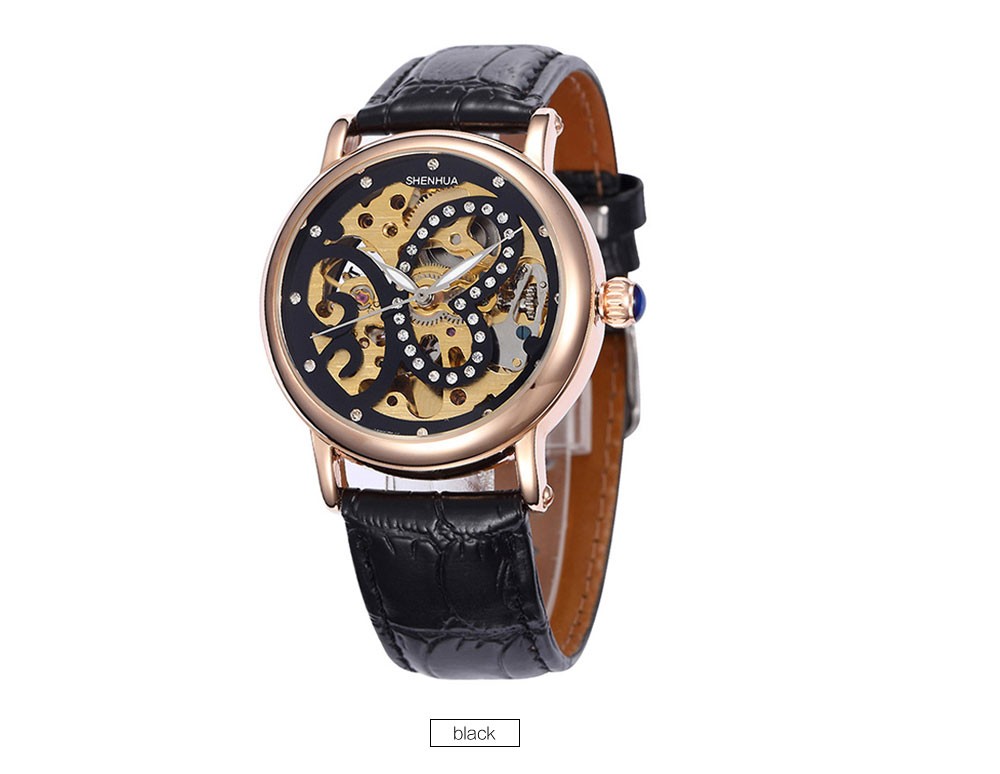 Automatic Mechanical Skeleton Watches Women Fashion Women Rhinestone Mechanical Watches Rose Gold