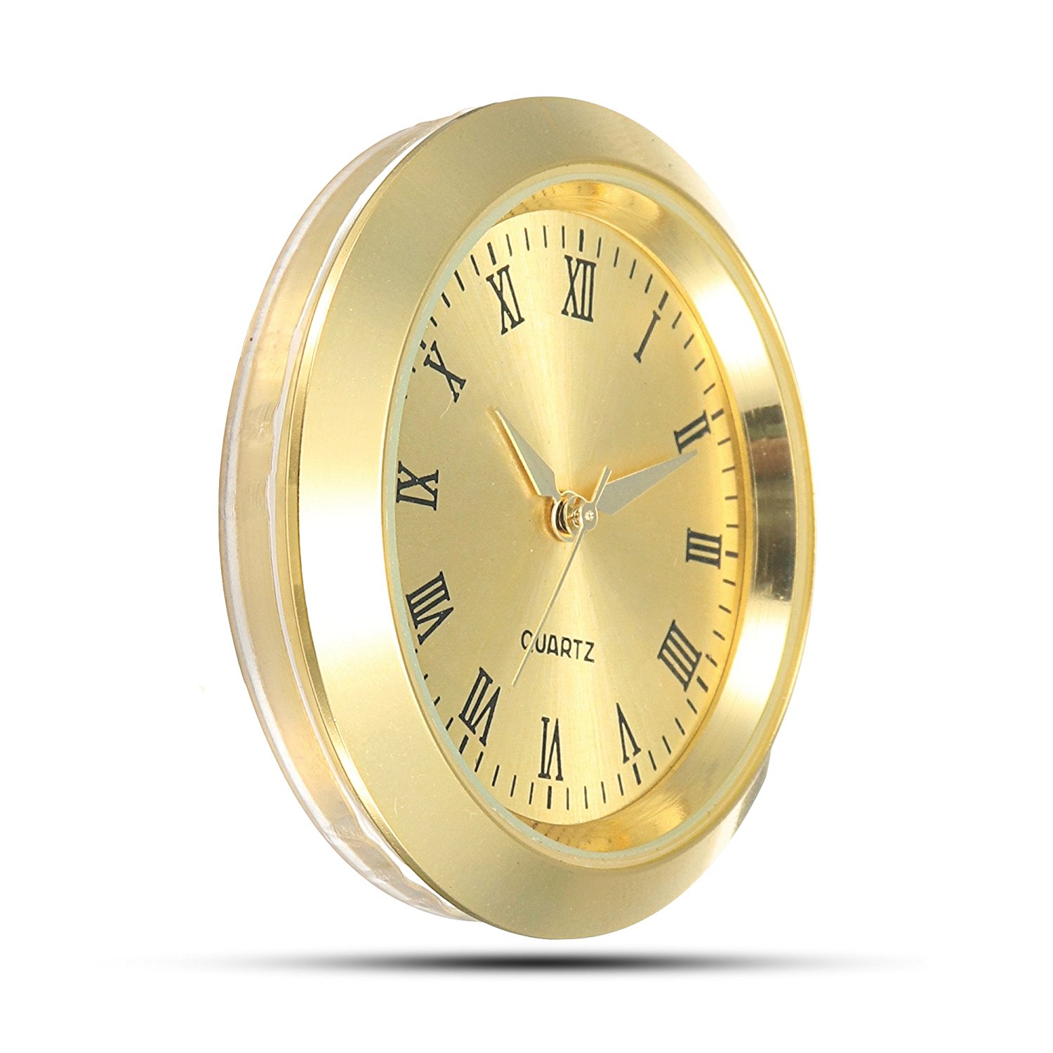 Mini Clock Insert Quartz Movement Round 1 7/16&quot; (35mm) Miniature Clock Fit Up Gold Tone Dial Roman