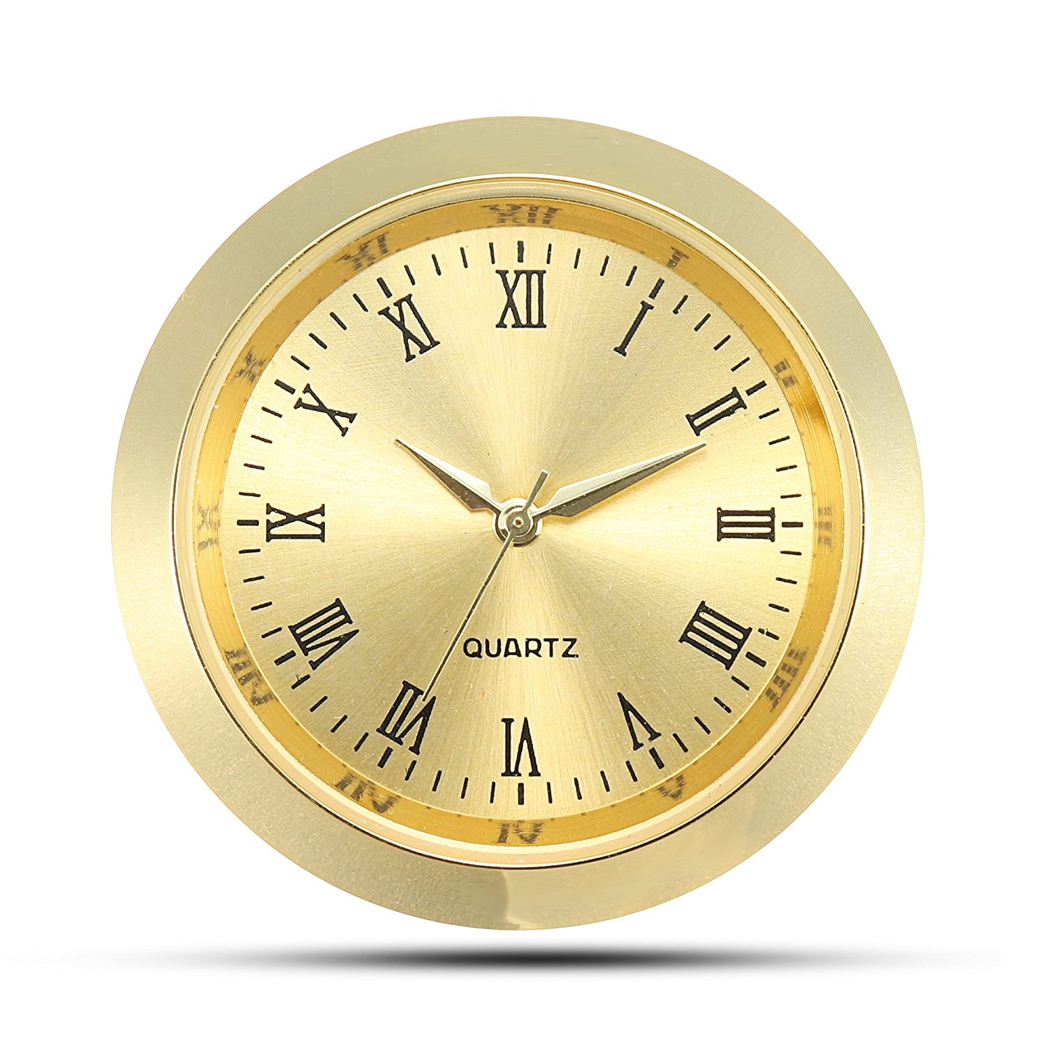 Mini Clock Insert Quartz Movement Round 1 7/16&quot; (35mm) Miniature Clock Fit Up Gold Tone Dial Roman