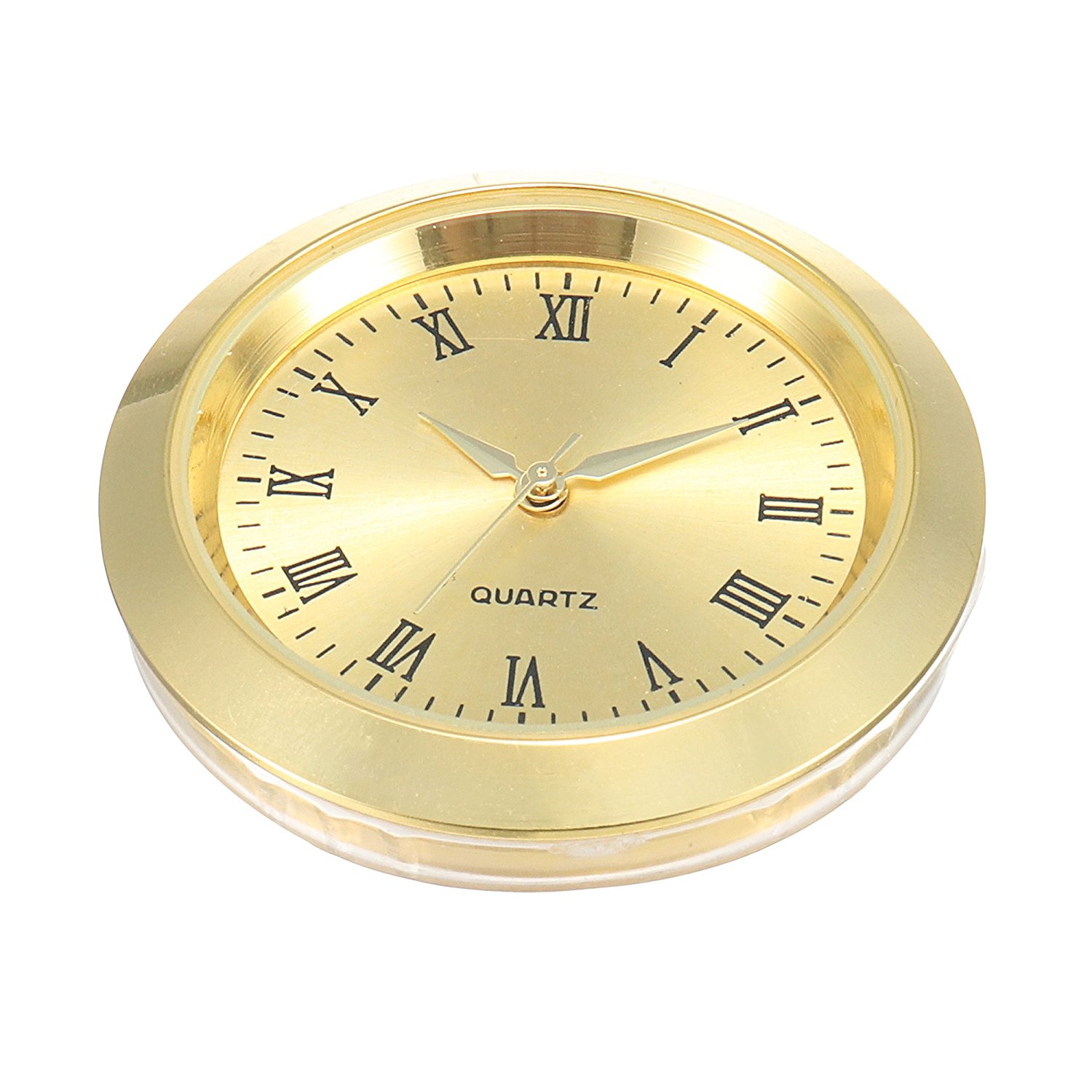 Mini Clock Insert Quartz Movement Round 1 7/16&quot; (35mm) Miniature Clock Fit Up Gold Tone Dial Roman