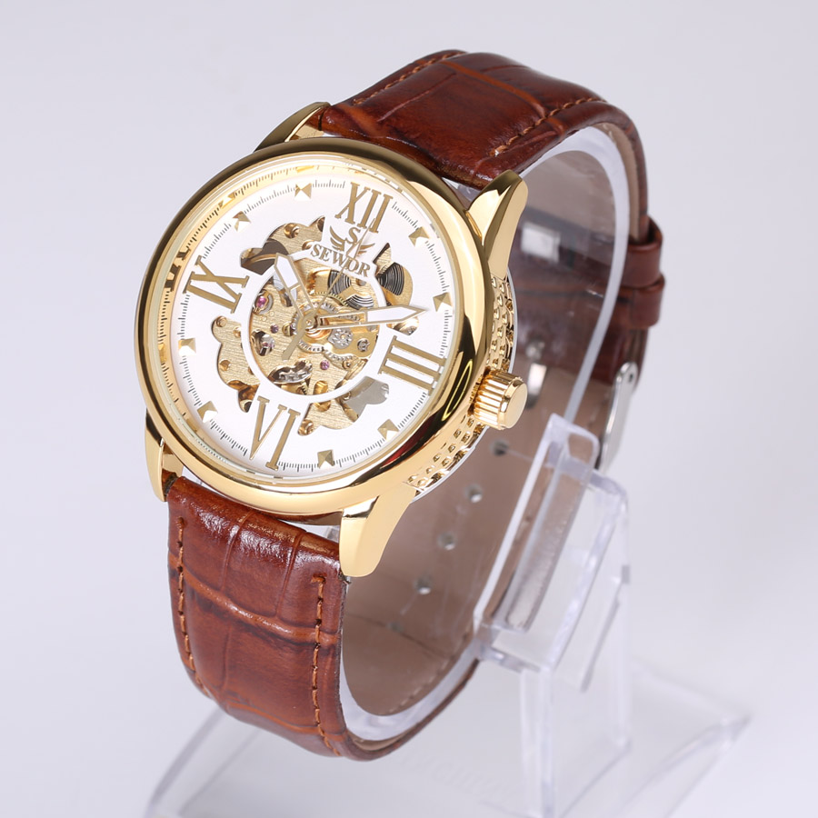 transparent casual design leather strap men's watch  luxury mechanical hollow watch Xmas gift