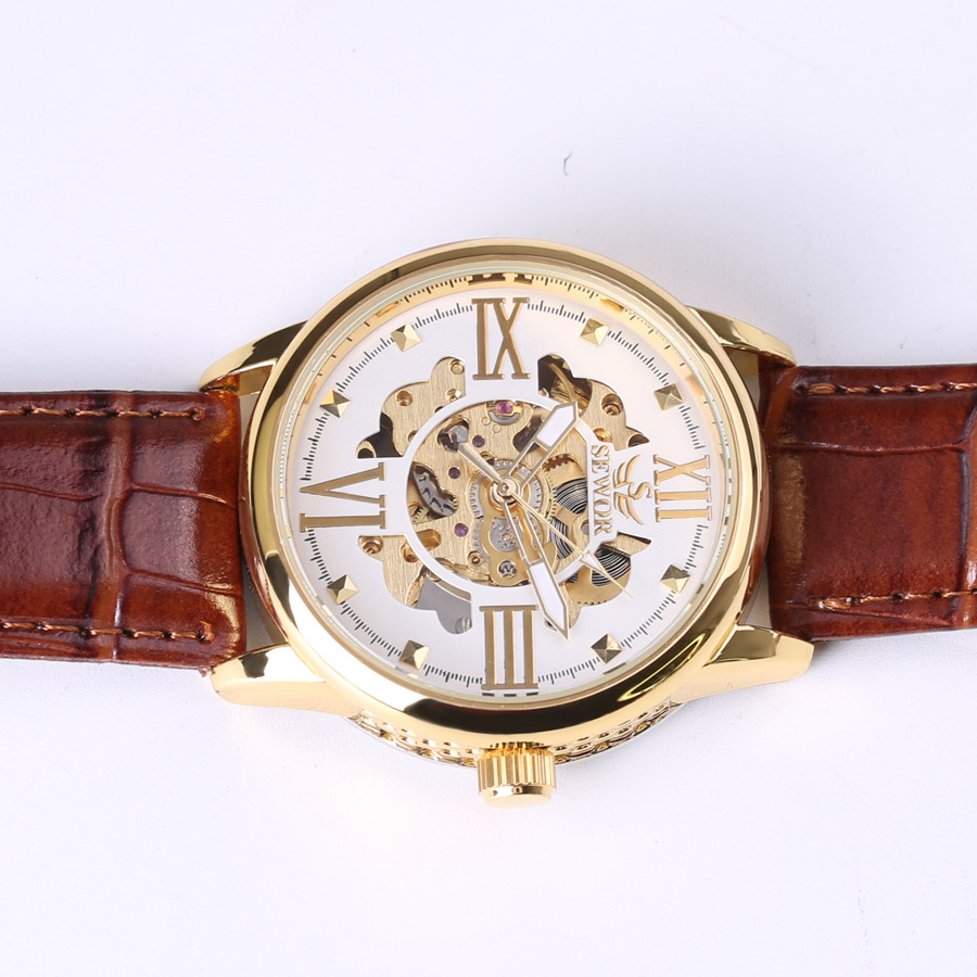 transparent casual design leather strap men's watch  luxury mechanical hollow watch Xmas gift