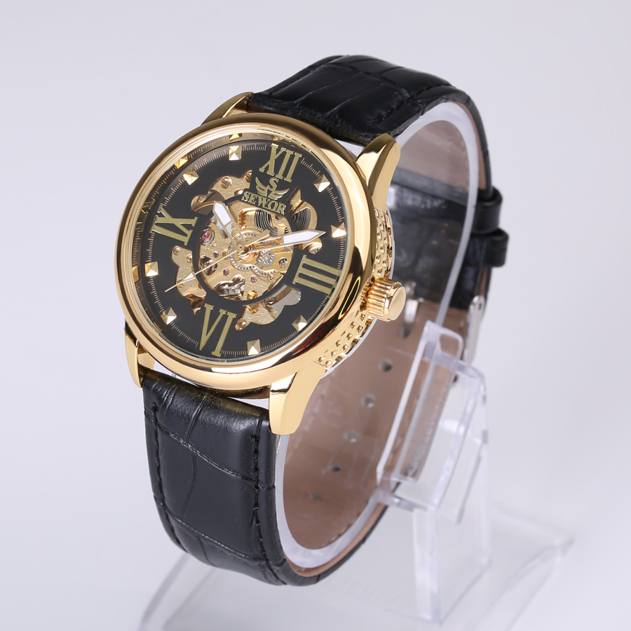 transparent casual design leather strap men's watch  luxury mechanical hollow watch Xmas gift